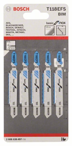 Пилка по металлу для лобзика  Bosch Basic for Inox T 118 EFS 83 мм 5 шт.