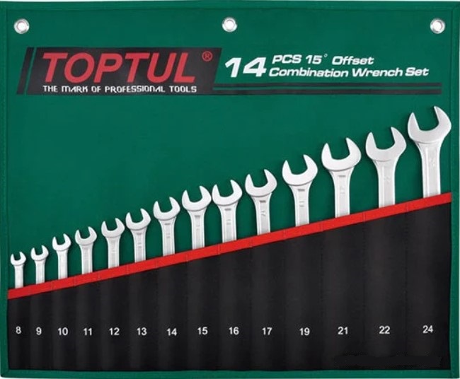 Набор ключей комбинированных 8-24 мм 15° Pro-Line 14шт. в сумке TOPTUL (GRAW1401)