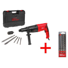 Перфоратор WORTEX RH 2629 в чемодане (БЗП, 2 зубила, 3 сверла, набор буров SDS-plus 4 шт. WORTEX)