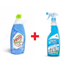 С-во для стек. и зерк. Clean Glass (голубая лагуна) 600мл + С-во для посуды Velly Нежные ручки 500мл