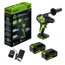 Аккумуляторная дрель-шуруповерт Greenworks GD24DD90 24В (2 АКБ 4Ач + ЗУ)