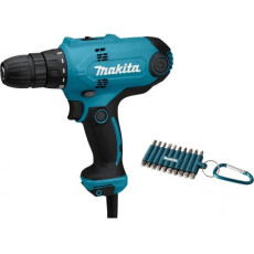 Сетевая дрель-шуруповерт Makita DF 0300X3 + набор бит (10 шт.)