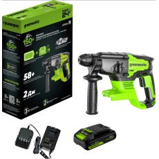 Перфоратор аккумуляторный Greenworks GD24SDS2 24В (АКБ 2 Ач + ЗУ)