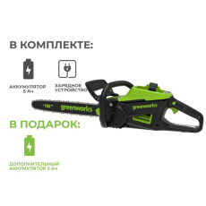 Пила цепная аккумуляторная Greenworks GD60CS25 60В (2 АКБ 5Ач + ЗУ)