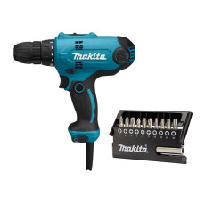Сетевая дрель-шуруповерт Makita DF 0300 + набор бит (11 шт.)