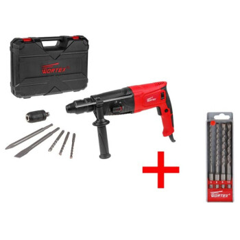 Перфоратор WORTEX RH 2629 в чемодане (БЗП, 2 зубила, 3 сверла, набор буров SDS-plus 4 шт. WORTEX)