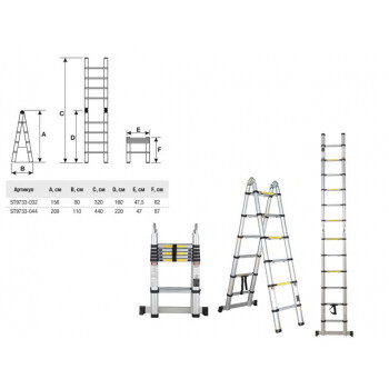 Лестница телескопическая 2-х секц. алюм. 156/320см, 2х5 ступ. 11,1кг STARTUL (ST9733-032)