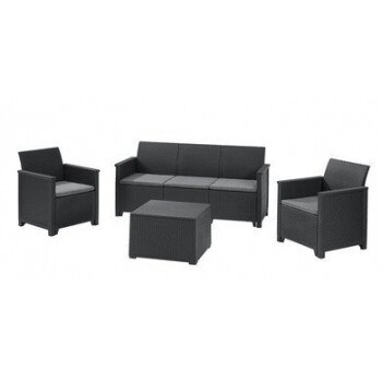 Комплект мебели (3х-местный диван, 2 кресла, столик-сундук) "Emma store 3 seater", графит