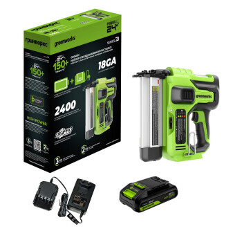 Аккумуляторный гвоздезабиватель Greenworks GD24BN 24В (АКБ 2Ач + ЗУ)