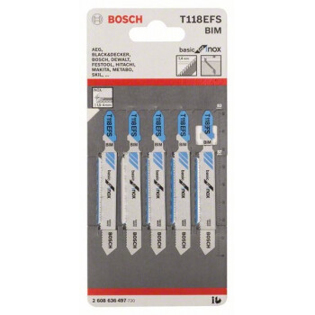 Пилка по металлу для лобзика  Bosch Basic for Inox T 118 EFS 83 мм 5 шт.
