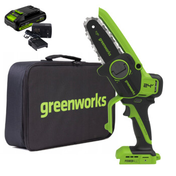 Мини-пила цепная аккумуляторная Greenworks CS2410AK2 24V (АКБ 2 А/ч + ЗУ)