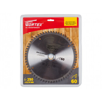 Диск пильный 250х32/30 мм 60 зуб. по дереву WORTEX (твердоспл. зуб)
