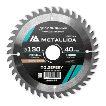 Диск пильный тв. сплав. METALLICA Optima 130x20/16мм, 40 зубов, Т=2,4мм по дереву поперечный
