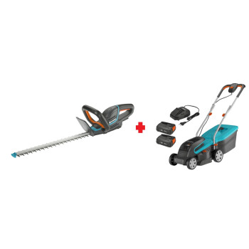 Комплект Gardena - Газонокосилка аккум. PowerMax 32/36V P4A с АКБ (2шт.) и зарядка + Ножницы аккум.ComfortCut 50/18V P4A