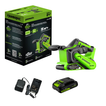Ленточная шлифмашина аккумуляторная Greenworks G24BS 24V (АКБ 2Ач + ЗУ)