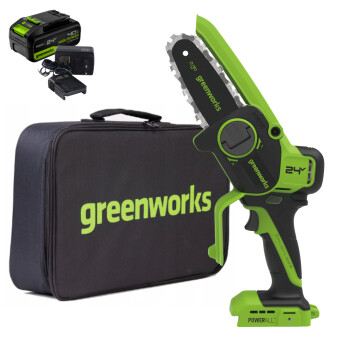 Мини-пила цепная аккумуляторная Greenworks CS2410AK4 24V (АКБ 4А/ч + ЗУ)