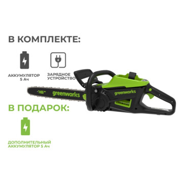 Пила цепная аккумуляторная Greenworks GD60CS25 60В (2 АКБ 5Ач + ЗУ)