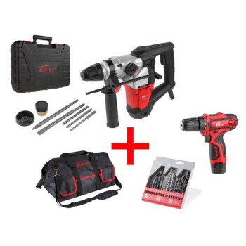 Перфоратор WORTEX RH 3231-1 в чемодане + 2 зубила, 3 сверла + Акция (WORTEX BD 1213 Li + сумка + набор сверл WORTEX 16 шт.)