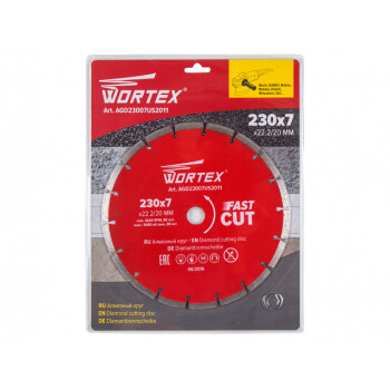 Алмазный круг 230х22 мм универс. сегмент. WORTEX (сухая резка)