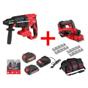 Набор аккумуляторного инструмента WORTEX (перфоратор, рубанок, 2 АКБ, ЗУ, набор сверл, ножи, сумка)