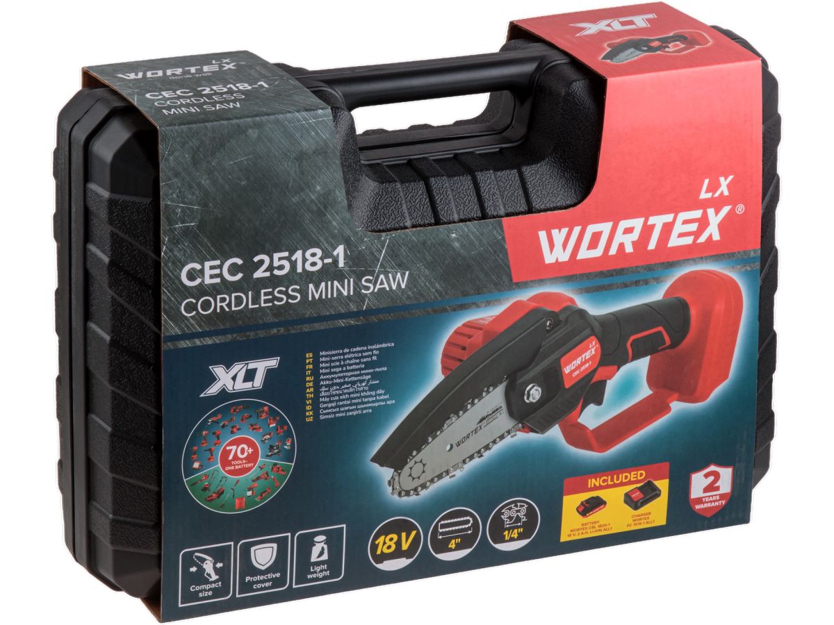 Аккумуляторная мини-пила WORTEX LX CEC 2518-1 в чем. ALL1 XLT с акб и з/у SET