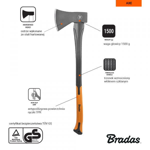 Топор универсальный 1,5 кг BRADAS Fiberglass KT-SF1150