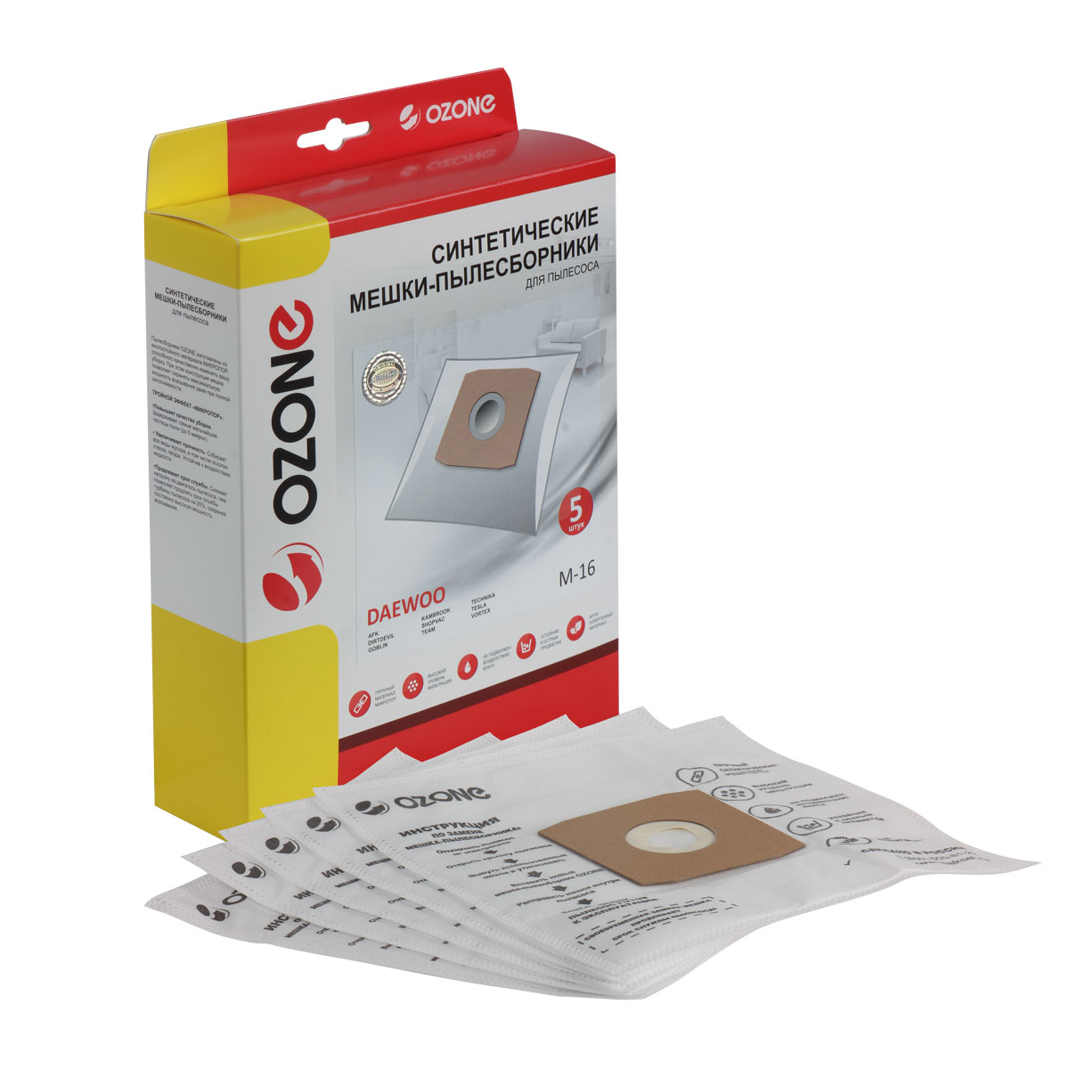Фильтр-мешки синтетические OZONE для DAEWOO, DIRTDEVIL, SHOPVAC, VORTEX (5 шт.) M-16 Фильтр-мешки синтетические OZONE для DAEWOO, DIRTDEVIL, SHOPVAC, VORTEX (5 шт.) M-16